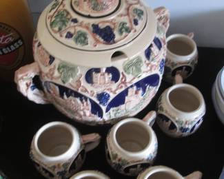"Gerz" German Punch Bowl/Tureen Set & 6-Mugs