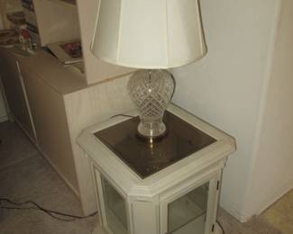 "Waterford" Cut Crystal Lamp on Glass-Insert End Table
