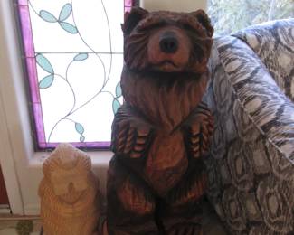 Wooden Carved Bear & His Wooden Beaver Friend