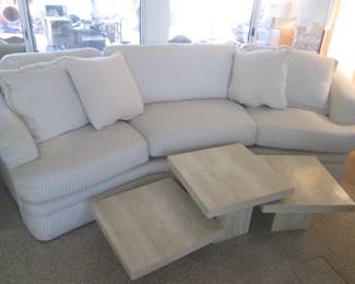 Modern Styling Curved Sofa, Nubby, Neutral Fabric, 114" X 44"