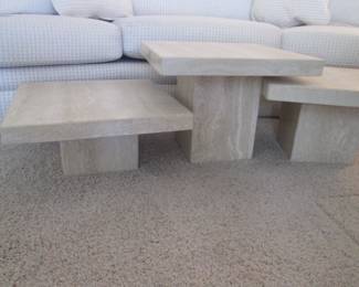 Vintage 1970's Postmodern Nesting Travertine Coffee Table, Italy NOTE: The 3 Tiers Come Apart for Easier Moving. (Base, Metal, Top)