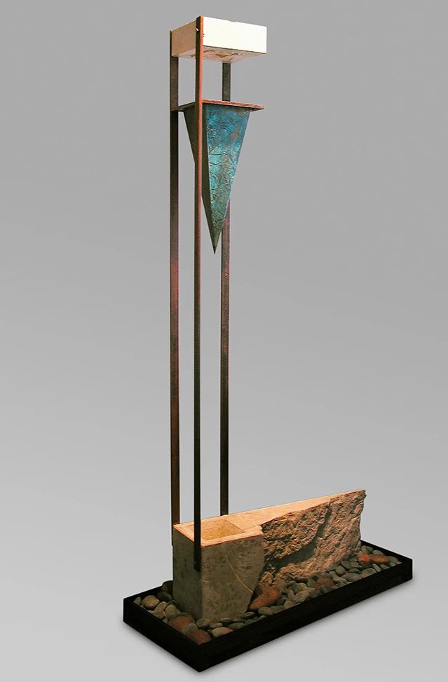 Chris Brunner, Once in a Dream, Limestone, Copper, Steel, 86”x50”x 24”