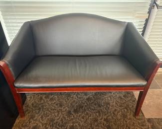 Black Pleather Couch with wooden legs, 46"w x 26"d x 32"h