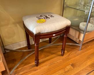 Embroidered, hardwood vanity stool. $25 + tax