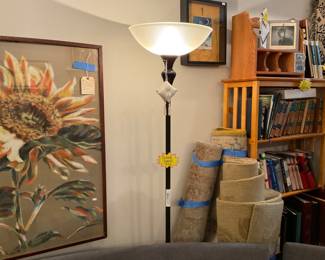 Glass dome  and metal standing lamp. $40 + tax