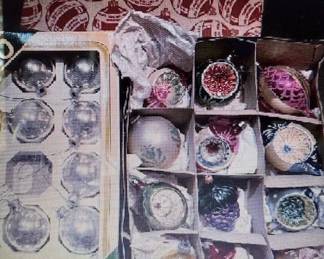 Mercury glass Christmas ornaments. Cutouts. https://modestlambestatesales.hibid.com/