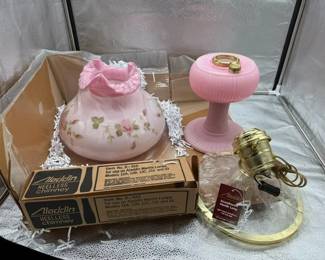 Fenton Rosalene Aladdin lamp. Like new. https://modestlambestatesales.hibid.com/