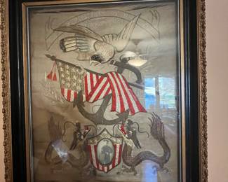 A very rare and unique Civil War-era silk embroidery known as a "sailor's silk" or "patriotic picture"
