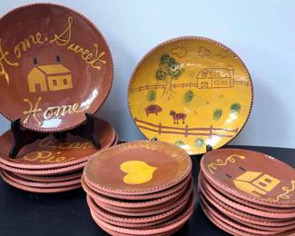 31pc Handcrafted Redware TerraCotta Plates
