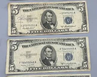 Series 1953 $5 Dollar with Blue Seal 3 and Series 1964 $5 Dollar Note with Red Seal 1