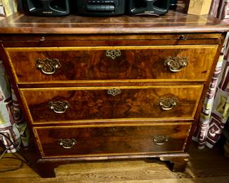Burl 3 drawer chest with pull out writing surface