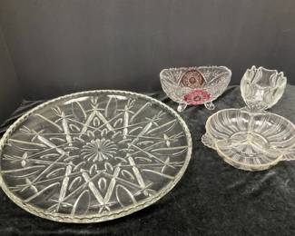 Vintage Anna Hutte Bleikristall Crystal Ruby Candy Dish, Hazel Atlas 572 1930s Relish Dish  More