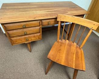 Mid Century Modern Cherry Wood Desk And Chair
