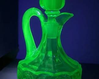 Antique Vaseline Uranium Green Glass Cruet