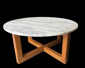 Marble Top Wood Base Coffee Table 