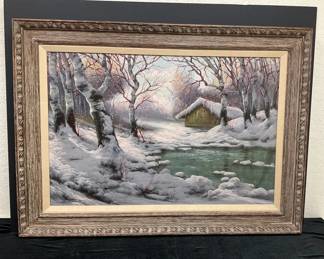 Oil On Canvas Winter Scene