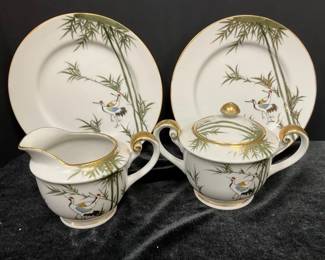 Vintage 1950s Kutani Hand Painted Salad Plates, Creamer,  Sugar Bowl