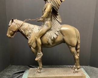 Appeal To The Great Spirit Bronze on Marble Sculpture by Cyrus E. Dallin