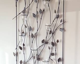 LARGE METAL LEAF WALL DECOR WITH GLASS VOTIVE CUPS