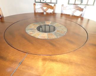 SANTA FE 60" ROUND HI TOP TABLE WITH POP UP LAZY SUSAN IN MIDDLE OF THE TABLE & 6 HI TOP CROSS BACK SEATS W/ UPHOLSTERED SEATS ***** AMAZING SET 