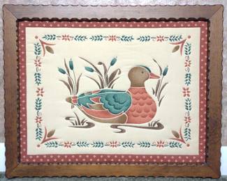 Framed Hand Stitched Quilted Duck Art Piece