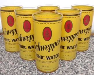 6 Vintage Schwepps Tonic Water Advertising Glasses