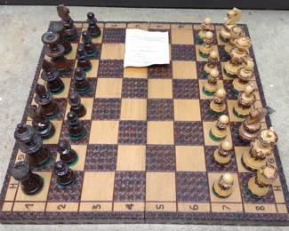 Vintage Wooden Folding Chess Set (Complete)