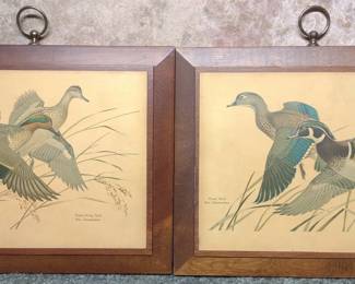 2 Vintage WM Zimmerman Duck Prints On Wood Plaques