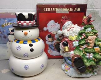 2 Ceramic Christmas Cookie Jars (Snowman & Santa)