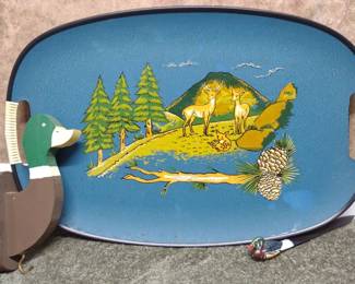 Mid Century Deer Theme Serving Tray w/ Duck Items