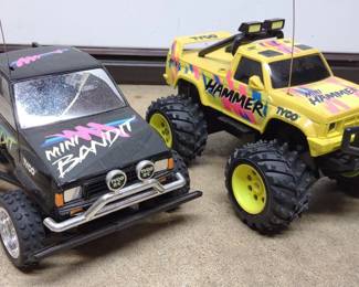 2 Tyco Mini Bandit & Mini Hammer RC Toy Trucks