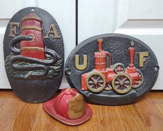 Cast Iron Fire Insurance Wall Plaques & Helmet