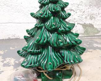 13" Vintage Lighted Ceramic Christmas Tree & Bulbs