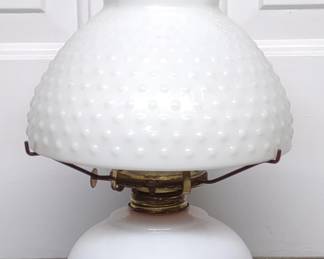 Currier & Ives Hobnail Milk Glass Oil Lamp