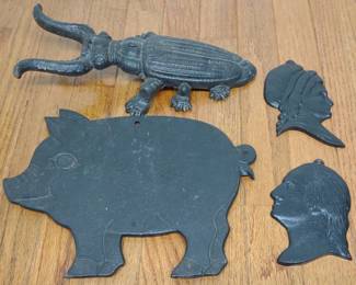 Cast Iron Beetle Boot Scraper & 3 Iron Silhouettes
