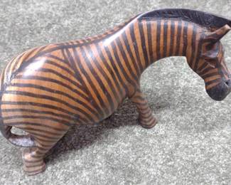 Vintage African Folk Art Hand Made Wooden Zebra