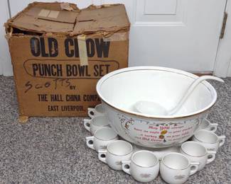 Old Crow Whiskey Hall China Punch Bowl Set w/ Box