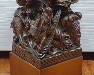Antique Chinese Dragon Sculpture On Base