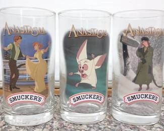 3 Disney Anastasia Smuckers Advertising Glasses