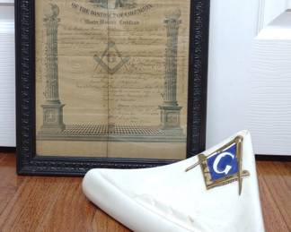 1896 Masonic Grand Lodge Certificate & Ashtray