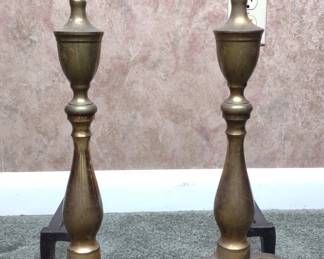 Pair of Vintage Brass & Iron Fireplace Andirons