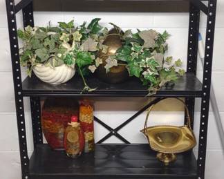 58" Metal Shelf w/ Decorative Plants & Glassware
