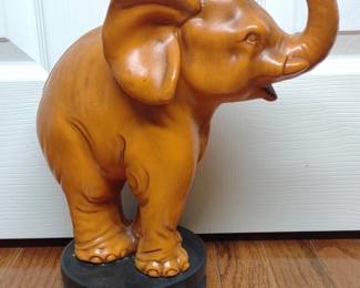 Ceramic Elephant on Pedestal Sculpture