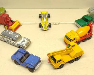 9 Vintage Matchbox Cars & Construction Toys
