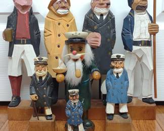 8 Wooden Sailor Sculptures