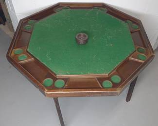 Mid Century Folding Felted Poker Table w/ AshTrays