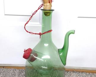 Vintage Green Glass Italian Wine Decanter