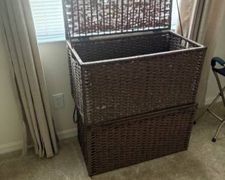 Two wicker storage bins