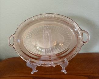 1930's Vintage Pink Depression Glass serving platter Anchor Hocking Glass Company