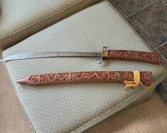 Vintage Daab Thailand Sword and Scabbard